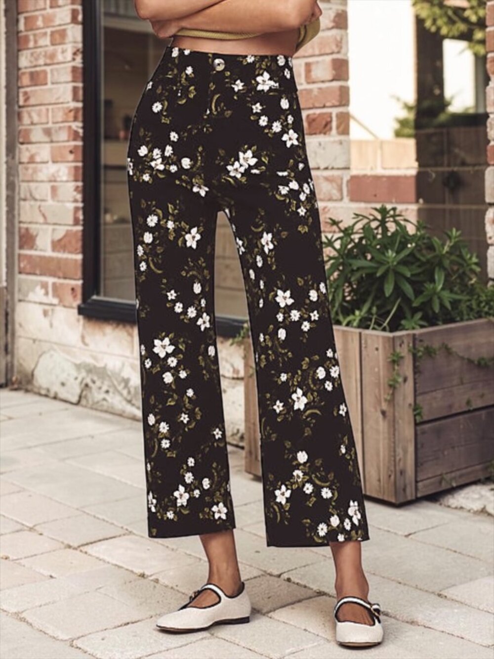 Anthropologie Maeve The Colette Floral Pant 28T Tall Wide Leg High Rise Black